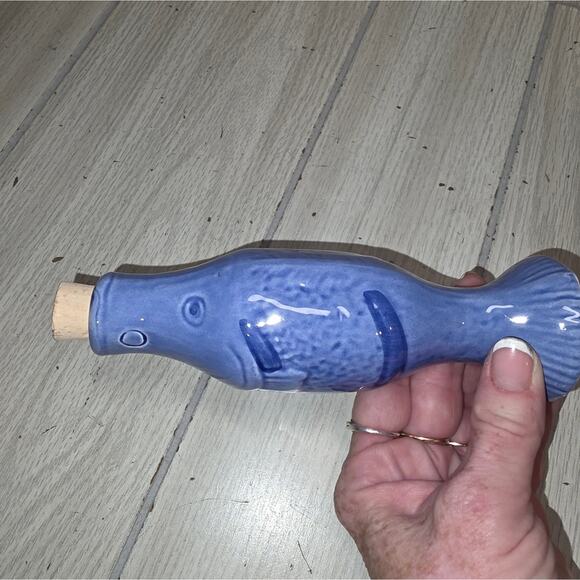 Vtg Fish Potion Bottles Vases Ceramic Pottery Shelf Sitters Decanters Blue - Picture 3 of 6